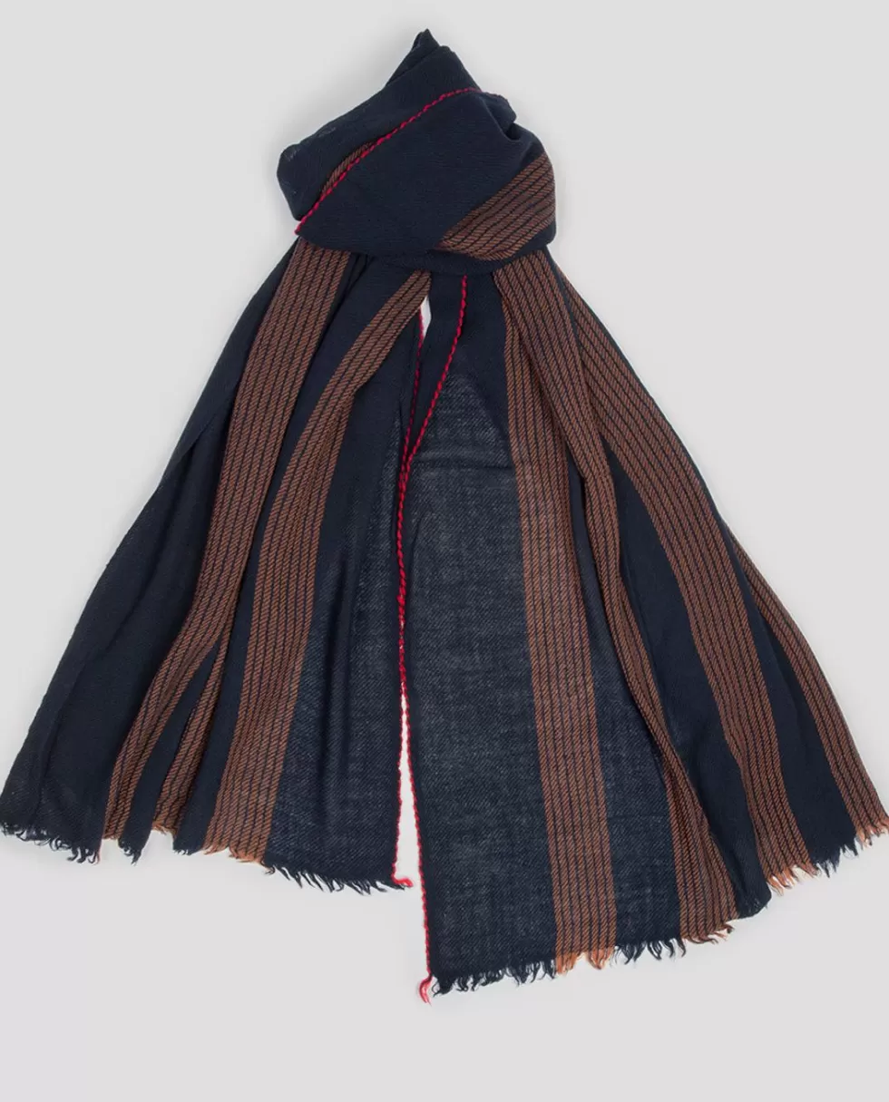 New Rue Blanche Krall Scarf Navy 23H-Lovat & Green
